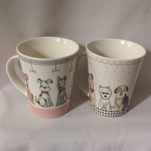 Set of Two Adorable Dog Motif Coffee Tea Mugs Matching Designs, Casa Signature